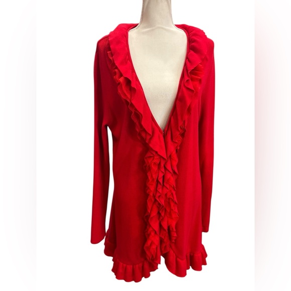 Red Ruffled Women's Cardigan - Picture 2 of 10